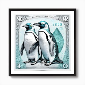 Penguins Vintage Banknote Style Poster Art Print