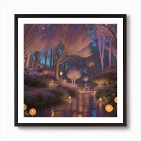 Fairytale Forest At Night Art Print