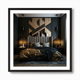 Black And Gold Bedroom Art Print