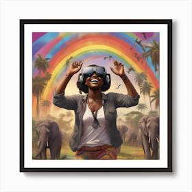 Happy Black Woman Virtual Reality in Africa Art Print