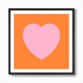 Bold Pink Love Heart On Orange Background Art Print