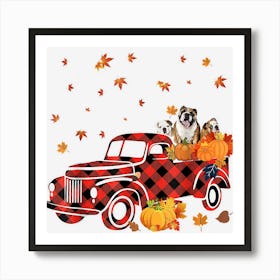 Bulldog On Pumpkin Truck Thanksgiving Dog Lover Art Print