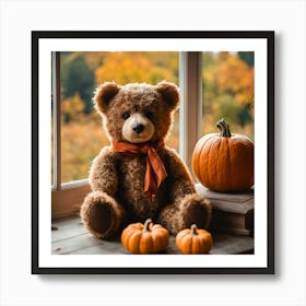 Pumpkins And Teddy Bear Art Print