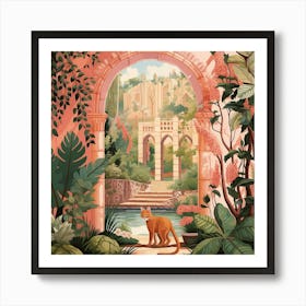 Jungle Cat 2 Pink Jungle Animal Portrait Art Print