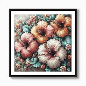 Pattern with Hibiscus flowers 6 Art Print