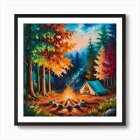 A Serene Campsite In The Heart Of The Forest Art Print