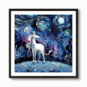 Unicorn Fantasy Van Gogh Starry Night Art Print