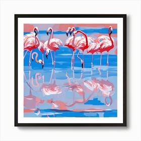 Flamingos in Water Art Print