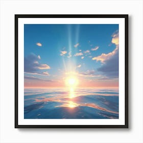 Beautiful Sun Reflection On Pale Blue Ocean Art Print