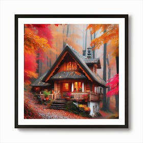 Autumn House In The Woods Art Print