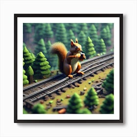 Squirrel On The Train Tracks Art Print