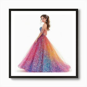 Woman in rainbow Bling Gown Art Print