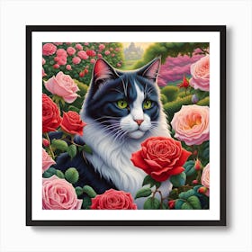 Whiskers and Roses: A Feline Fantasy Art Print