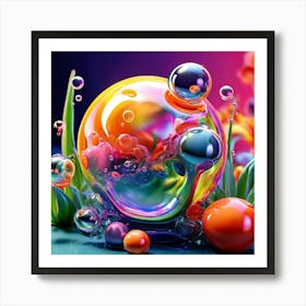 3d Bubbles Colors Dimensional Objects Illustrations Shapes Plants Vibrant Textured Spheric (22) Art Print