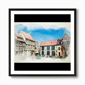 Watercolor Of A Town Art Print