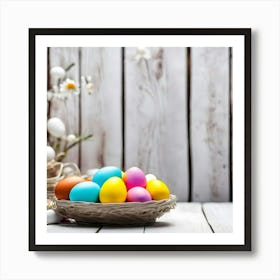 Easter Eggs On A Wooden Table Art Print