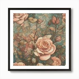 Peach Roses Art Print