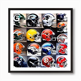 Collage Of Football Helmets Affiche