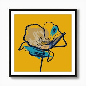 Poppy Flower Minimal Line Art Mustard 1 Art Print