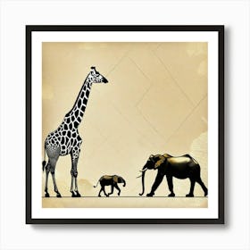 Giraffe elephant Art Print