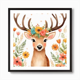 Floral Baby Elk Nursery Illustration (22) Art Print