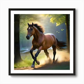 Horse Galloping In The Forest Art Print