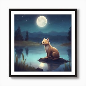 Fox In The Moonlight Art Print