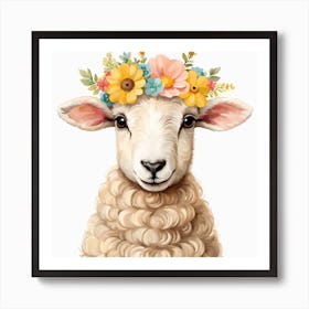 Floral Baby Sheep Nursery Illustration (27) Art Print