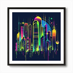 Neon City Skyline 3 Art Print