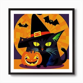 Halloween Cat In A Hat Art Print