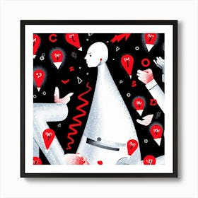 Abstract Illustration Of A Human Figure Pondering In A Sea Of White With Vivid Red Caution Signs Ch (6) Art Print