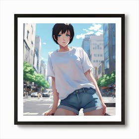 Anime Girl In Shorts 6 Art Print