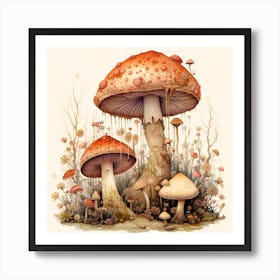 Mushrooms In The Forest 1 Art Print