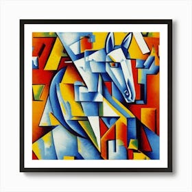 Horse In Blue And White Art Print