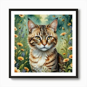 Cat In The Meadow 1 Art Print