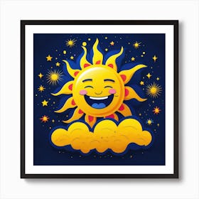Lovely smiling sun on a blue gradient background 83 Art Print