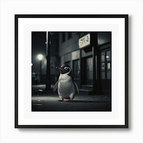 Penguin At Night Art Print