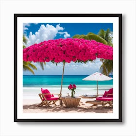 Roses Umbrella On The Beach 1 Art Print