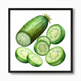 Whole Cucumber And Sliced Cucumber Art Print