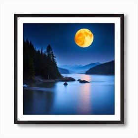 Full Moon Over Lake Art Print