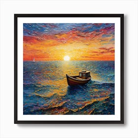 Boat At Sunset Art Print