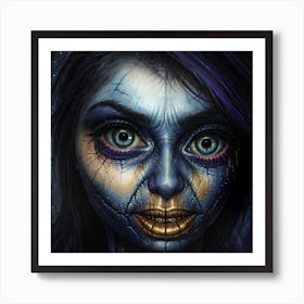 Woman With Blue Makeup Art Print