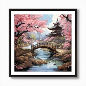 Cherry Blossom Bridge Art Print