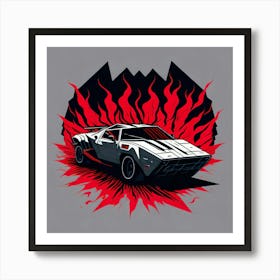 Car Red Artwork Of Graphic Design Flat (105) Art Print