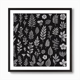 Black And White Leaves 1 Art Print