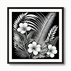 Monochrome Botanical Beauty: Floral Elegance in Black and White Art Print