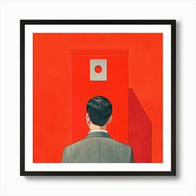 Man Looking At Red Door Art Print