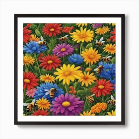 Bees And Flowers Art Print