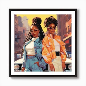 Two Women Standing Next To A Car Art Print