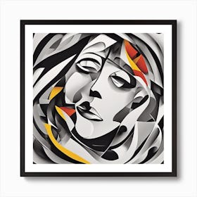 An Image Of A Woman With Letters On A Black Background, In The Style Of Bold Lines, Vivid Colors, Gr (1) Art Print